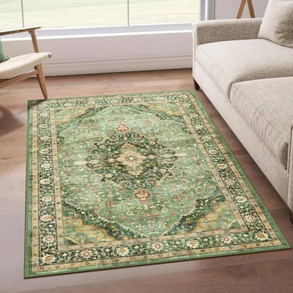 New 3x5 Green Area Rug, Washable Low-Pile Non-Slip Carpet for Home & Room